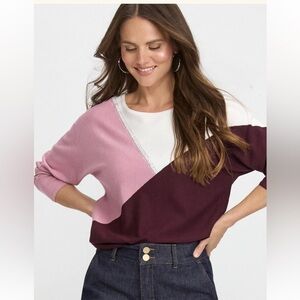 Laura Color block Crewneck Sweater Pink Burgundy